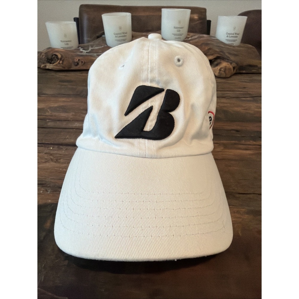 Bridgestone Golf Hat White Baseball Cap Embroidered One Size Adjustable!